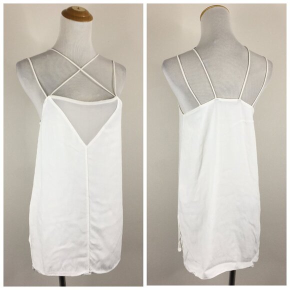 ZARA Relaxed Fit White Sheer Mesh Insert Double Strap Slit Hem Cami Top - Picture 1 of 13